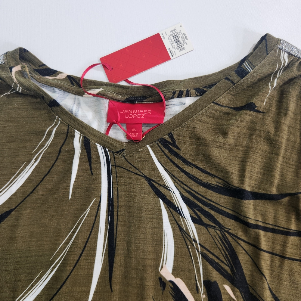 Jennifer Lopez Womens Top Blouse Size XS Long Sleeve Ruched Green NWT 01 - Picture 3 of 10